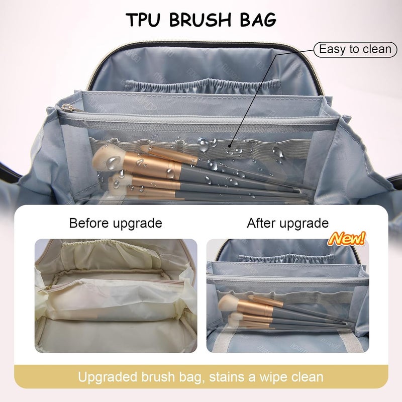 BOYATU Travel Makeup Bag for Women: Cosmetic Organizer Bag with Compartments - Leather Make up Bags Set of 3 (G-5-Gold Yellow) - Image 2